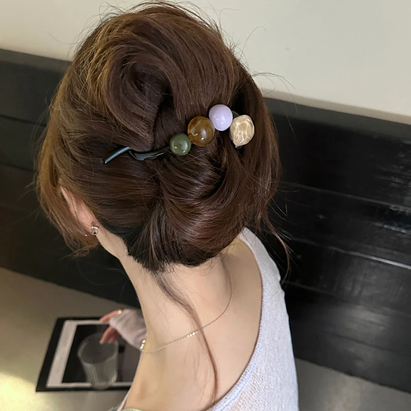 Fermaglio per capelli intrecciato alla moda per donne ragazze eleganti perline irregolari colorate forcina attorcigliata accessori per capelli creativi regali