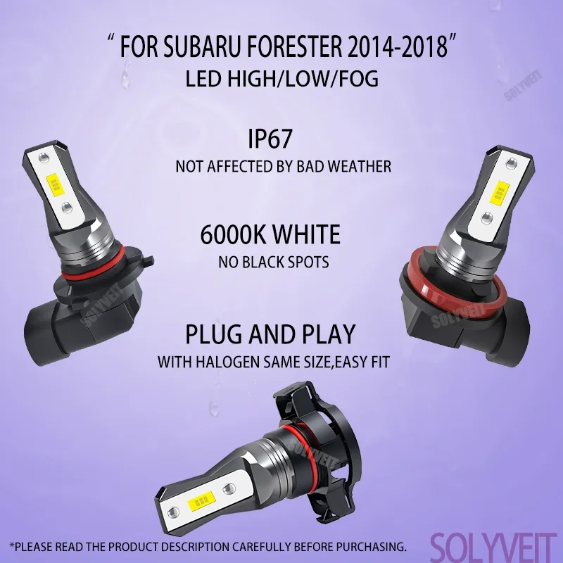 

Enjoy 6000K White 200% Brightness LED High Low 9005/H8 Foglamp H16 Halogen Size For Subaru Forester 2014 2015 2016 2017 2018