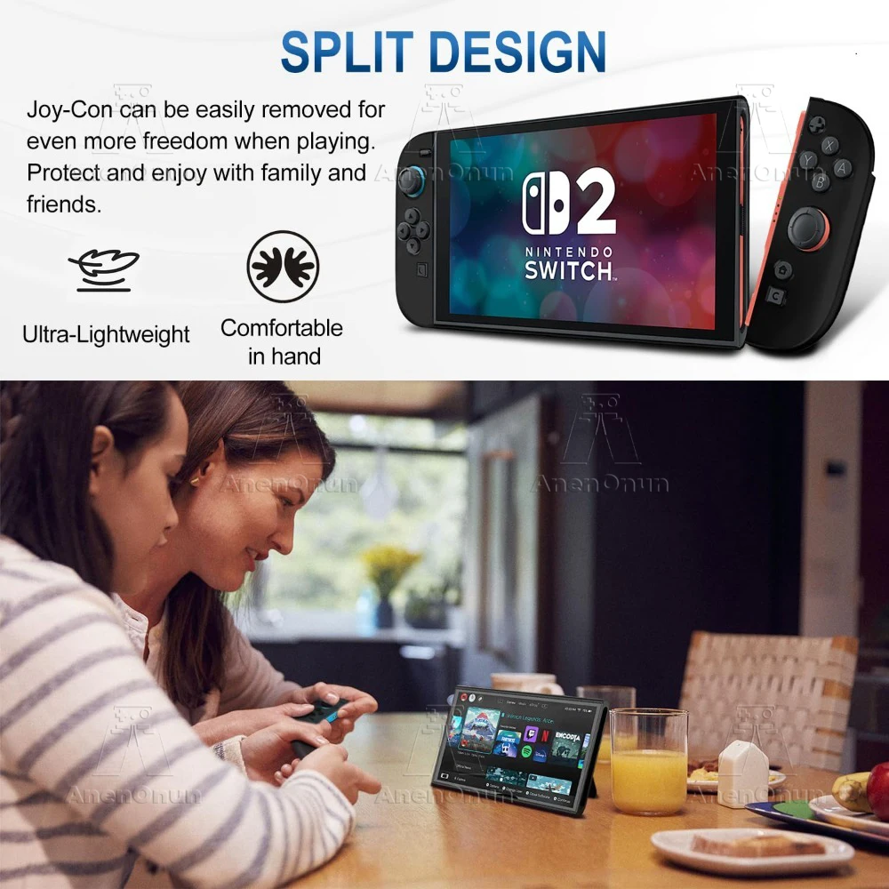 Dockable Protective Case for Switch 2 Shockproof Anti-Scratch Slim Fit PC Hard Cover w/ Detachable TPU Joycon 2 Grips Soft Shell