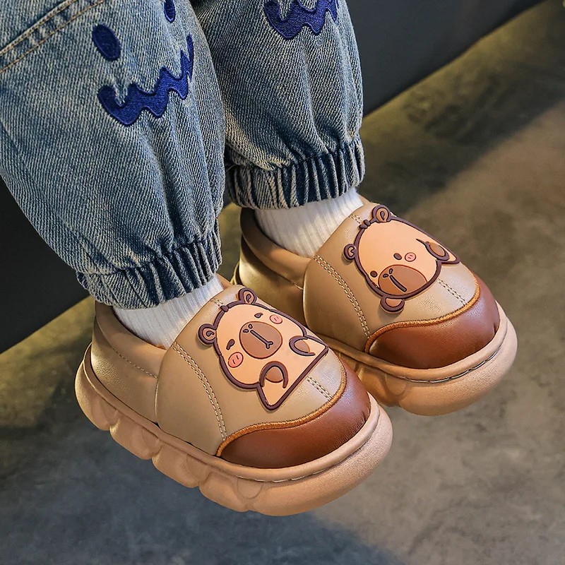 

Capybara Children Cotton Shoes Cute 2025 Winter New Cotton Slippers Warm Comfortable Indoor Cartoon Plush Floor Home Slippers