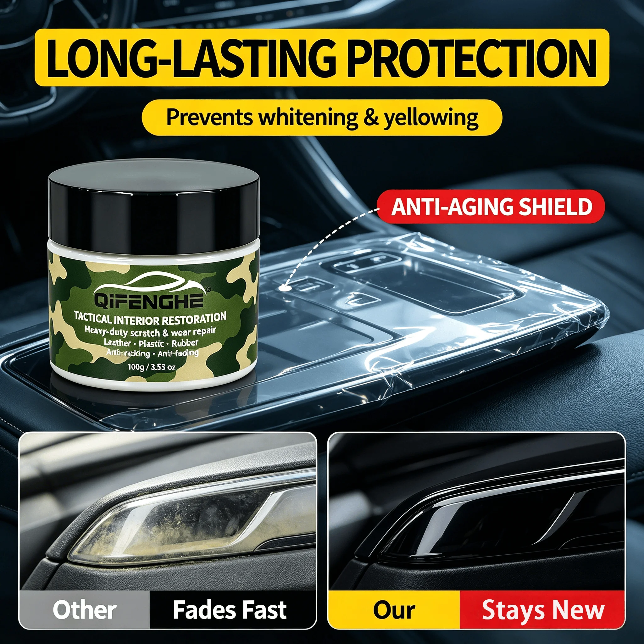 Car Interior Repair Wax 100g Multi-Material Leather Plastic Care Scratch Remover Anti-Aging for Dashboard Seats