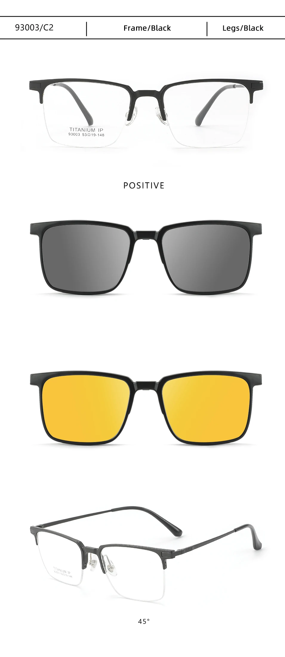 3-in-1-Brillengestell aus reinem Titan für Herren mit polarisiertem Clip auf Sonnenbrillen und Nachtsicht für Damen – Detail 12