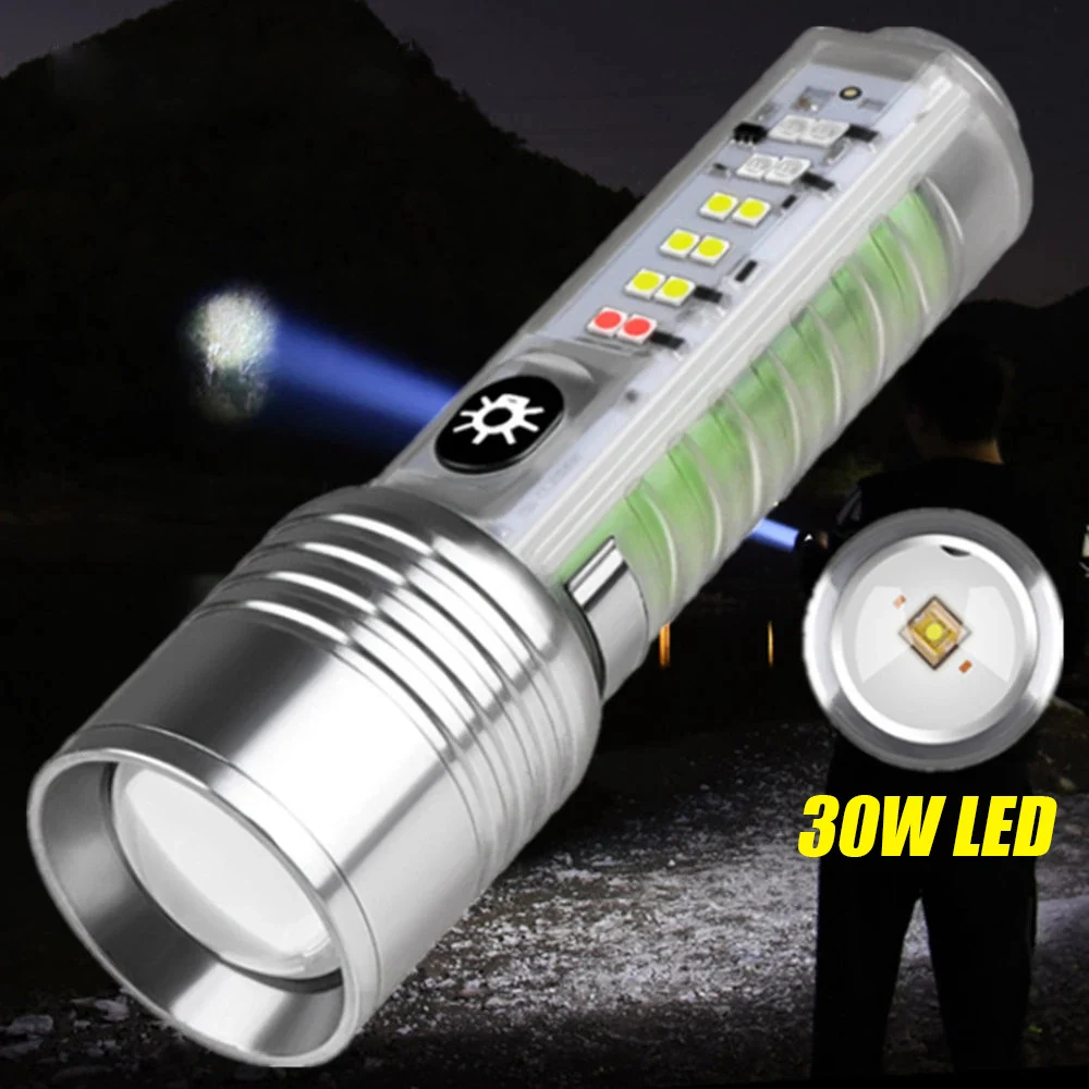 KDULIT Multi Function Flashlight Torch Key Chain Laser Portable Flashlights USB Rechargeable Outdoor Camping Fishing Torch Light