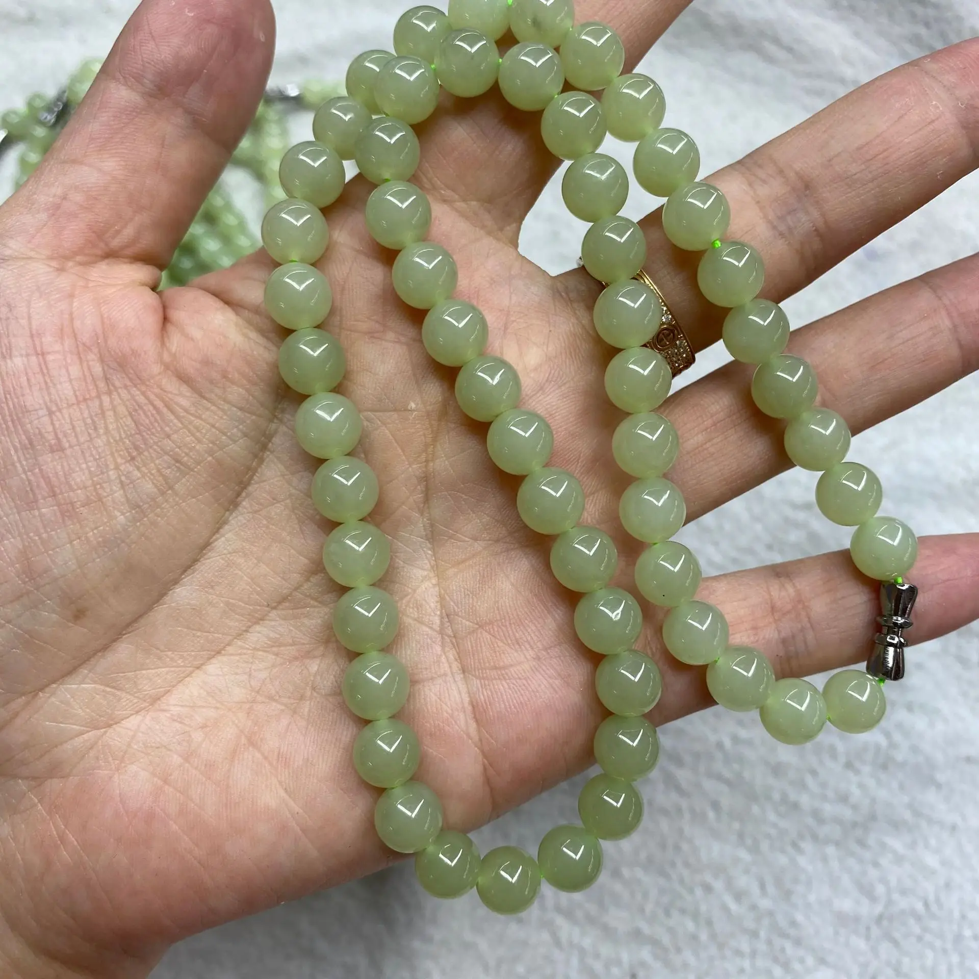 

Natural 100% real green hetian Jade carved 8mm round beads jade bracelets for couples woman men Gift with jade Necklace