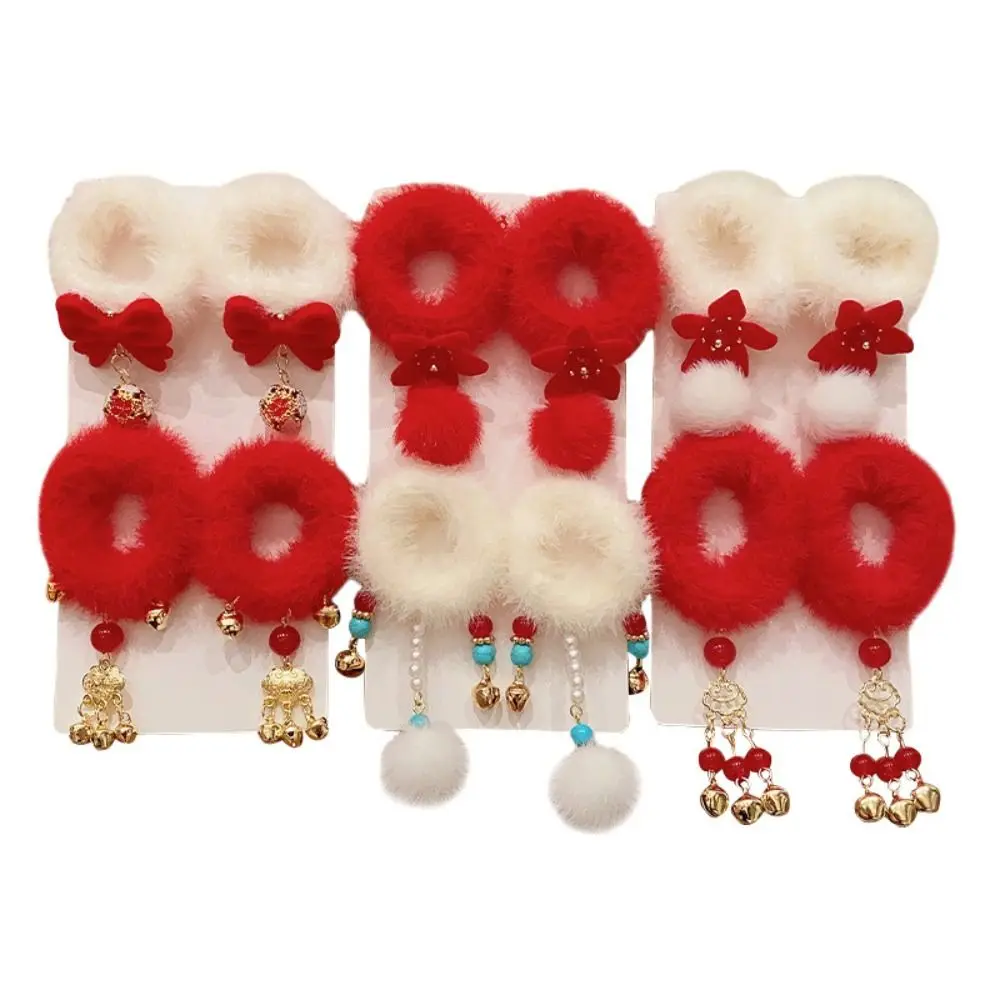 1pair Tassel Children Red Hair Rope Hairball Red Bow Chinese New Year Headwear Ancient Headwear Hanfu Hair Rope