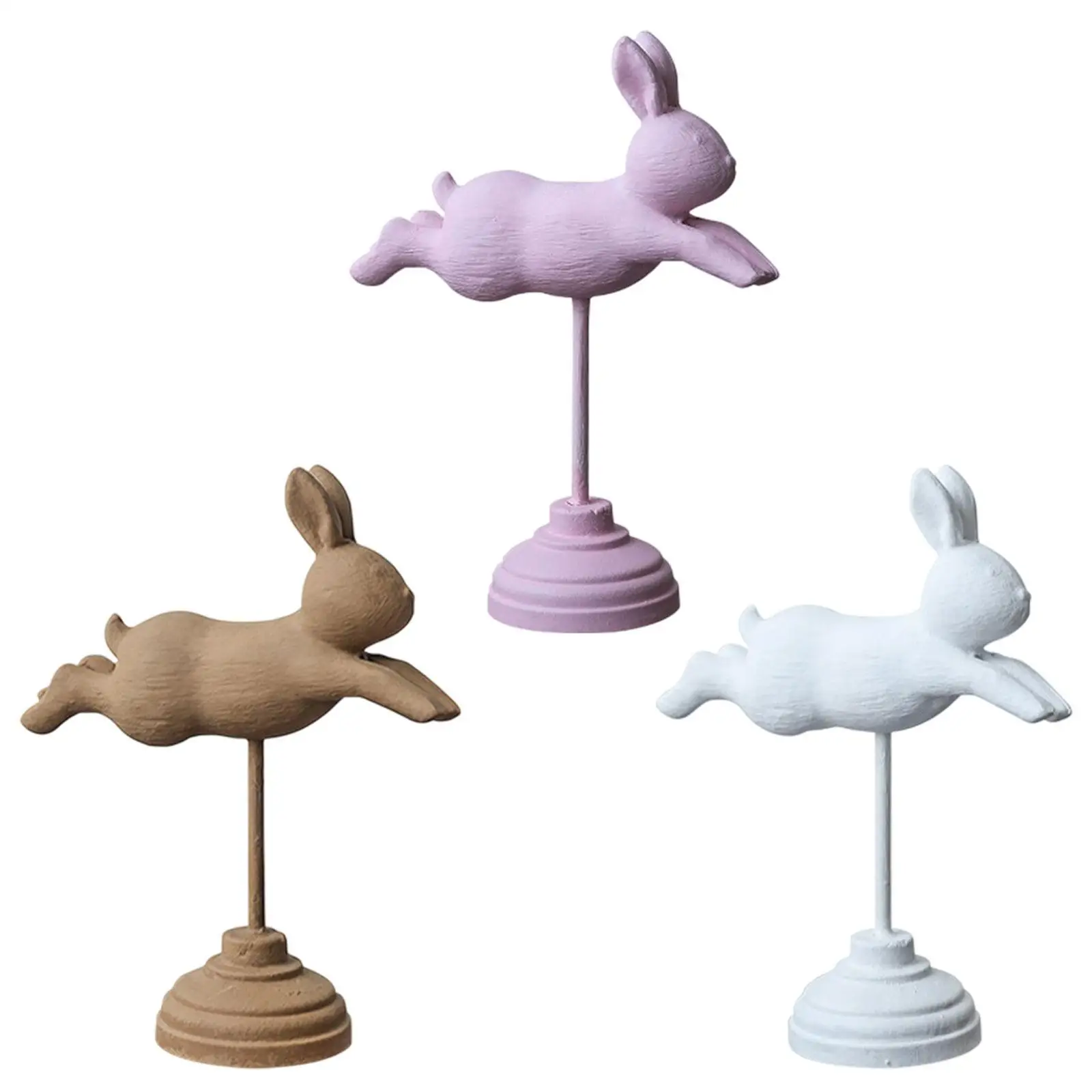 Wooden Easter Bunny Statue Animal Sculpture Easter Toy Decorative Rabbit