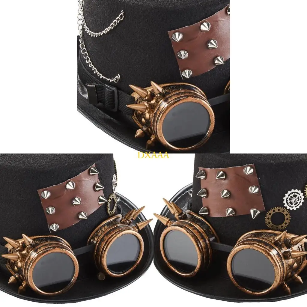 

DXAA Steampunk Hat Vintage Top Hat Rivet Goggles Chain Hat Costume for Halloween