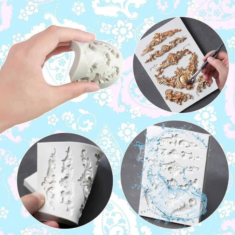 3 Bag Baroque-style silicone mold Roller-type silicone Baroque mold Silicone cake mold Icing mold Edge frosting mold Wedding/Bir - view 5