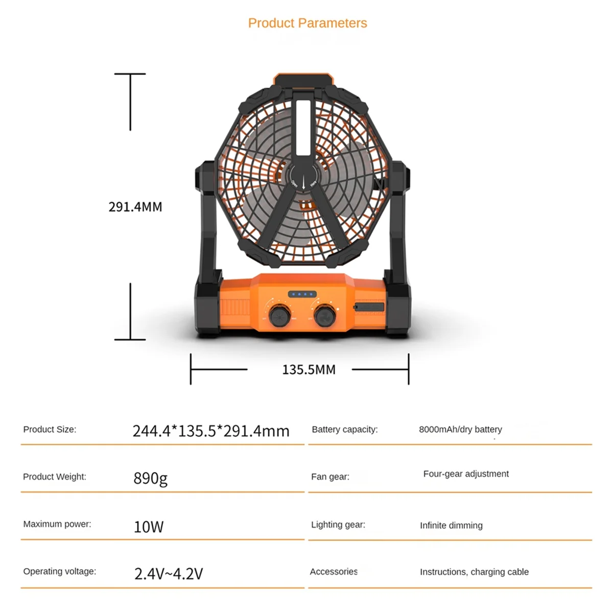 Portable Camping Fan with LED Lantern 8000mah Outdoor Fan Personal Rechargeable Fan for Travel, Hiking, Fishing, Picni