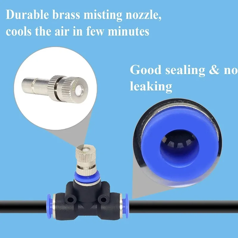 

DIY Misting Cooling System Kit 6*4mm PE Tube with 7/10/20pcs Quick Slip Lock Nozzles Water Tap Pressure Garden Watering Mister