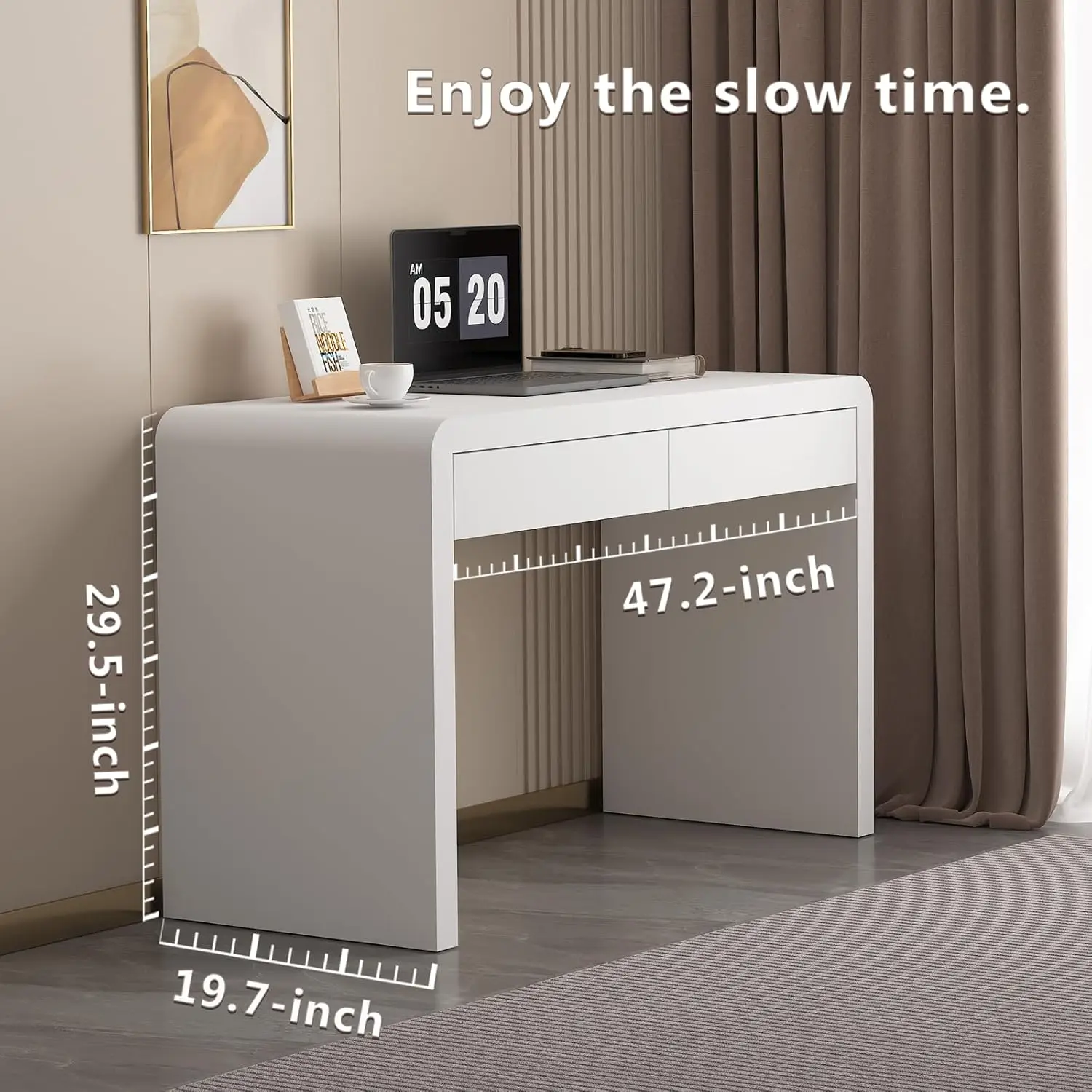 مكتب ألعاب خشبي أبيض مع أدراج، مكتب عمل مطلي بثلاث طبقات للمكتب المنزلي أو غرفة النوم (Z-101)