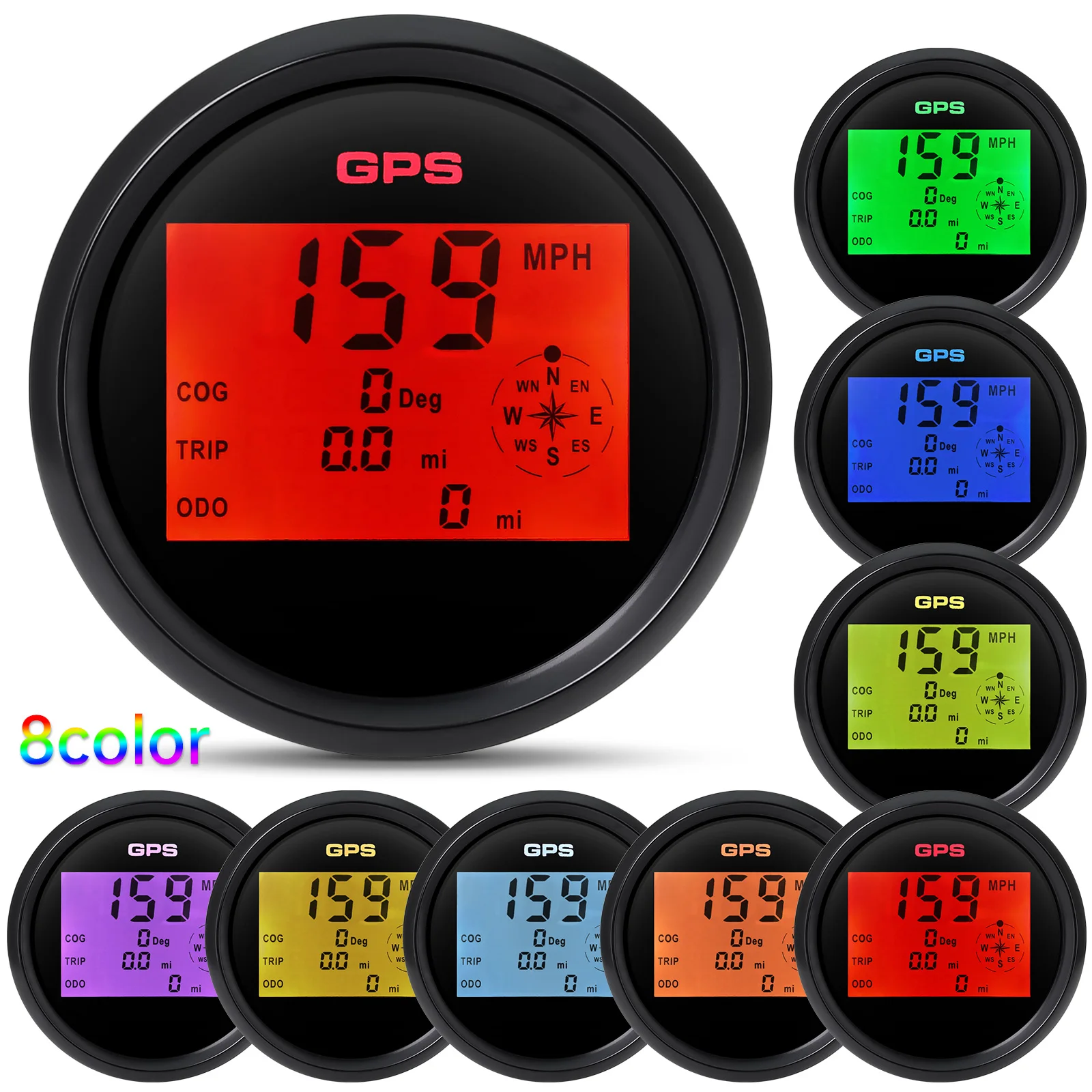 

8 Color 85mm GPS Speedometer Backlight Available Digital LCD Odometer Gauge 0~999 MPH Knots Km/h For Car Boat 12V 24V