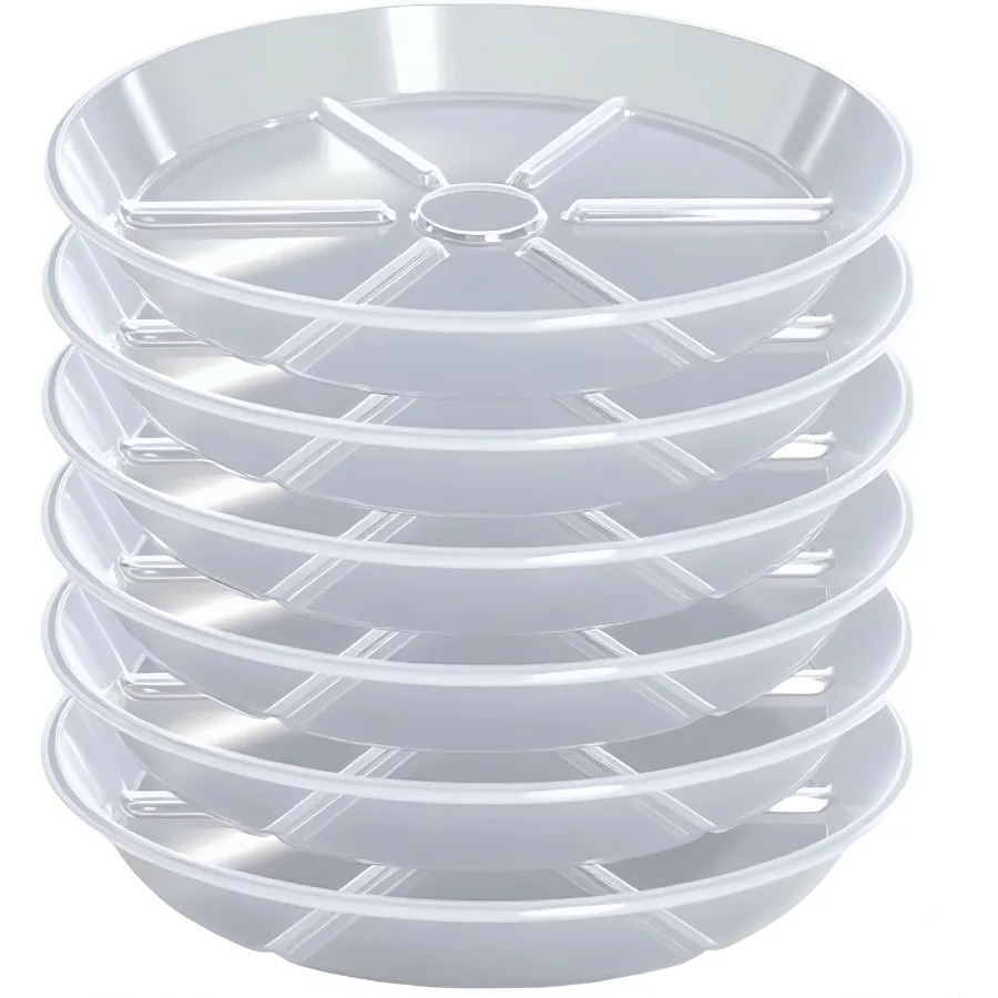 

6 упаковок блюдец для растений, 10-дюймовые прозрачные подносы для растений, прочный круглый пластиковый поддон для капель воды для цветочных растений, горшки, сверхмощный P