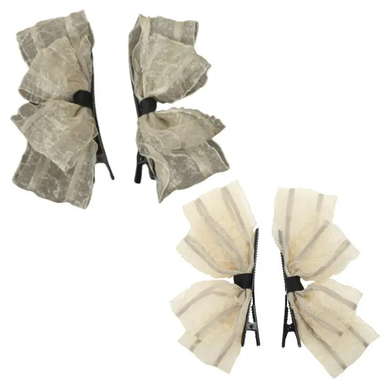 

39BB Large Bows Hair Clips for Women Gauze Bows Hairpin Pleated Big Bow Barrette