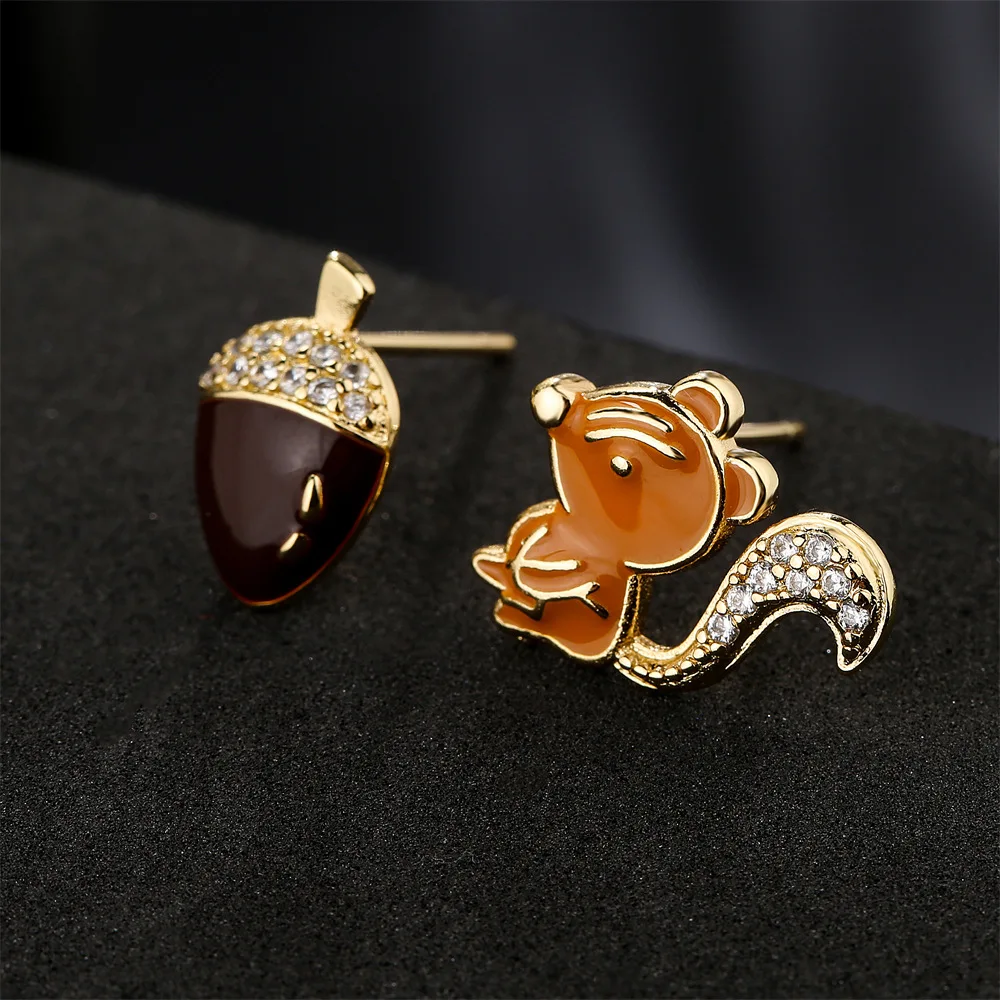 GANPUP Kreative Niedliche Eichhörnchen-Trester-Ohrringe für Frauen, Modische Neue Ohrpiercing-Strass-Schmuckstücke, Geschenk für Partys – Detail 4