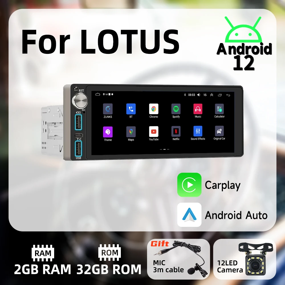 

Carplay Android Auto 1 Din Radio Android Car Multimedia for LOTUS 6.86" Screen Stereo Head Unit Autoradio GPS Navigation BT Wifi