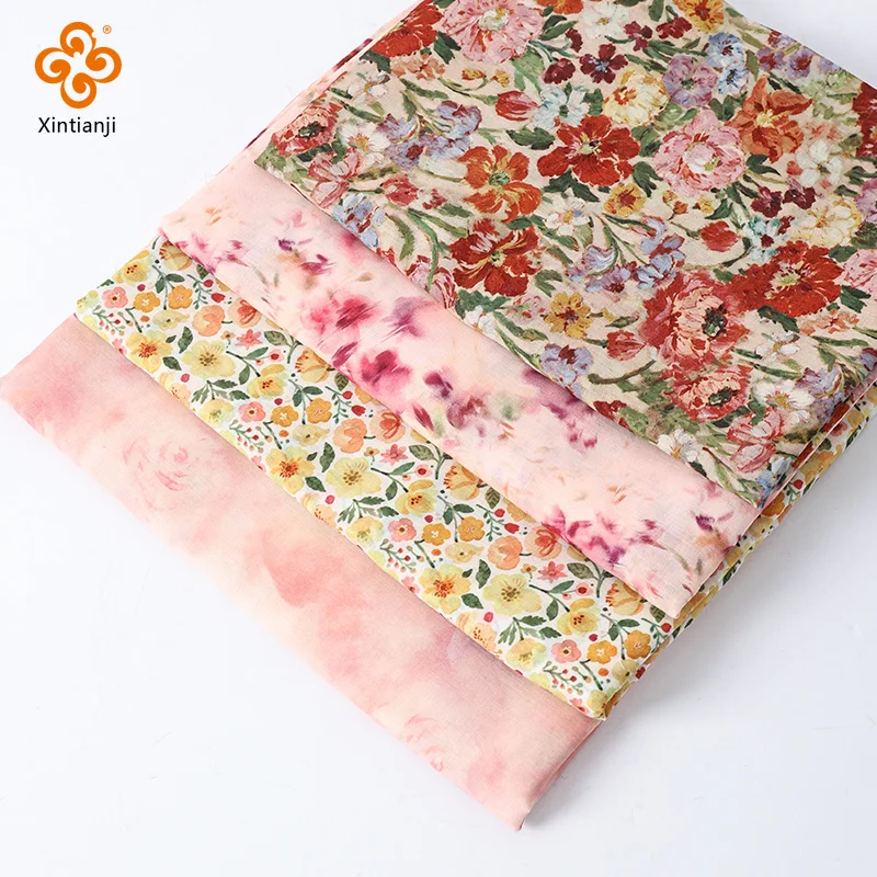 

0.5/1/3/5M Vintage Pink Flower Fabric Soft Thin By Meters Korean Style Handmade Girl's Skirt, Bow Hair Accessories DIY Sewing
