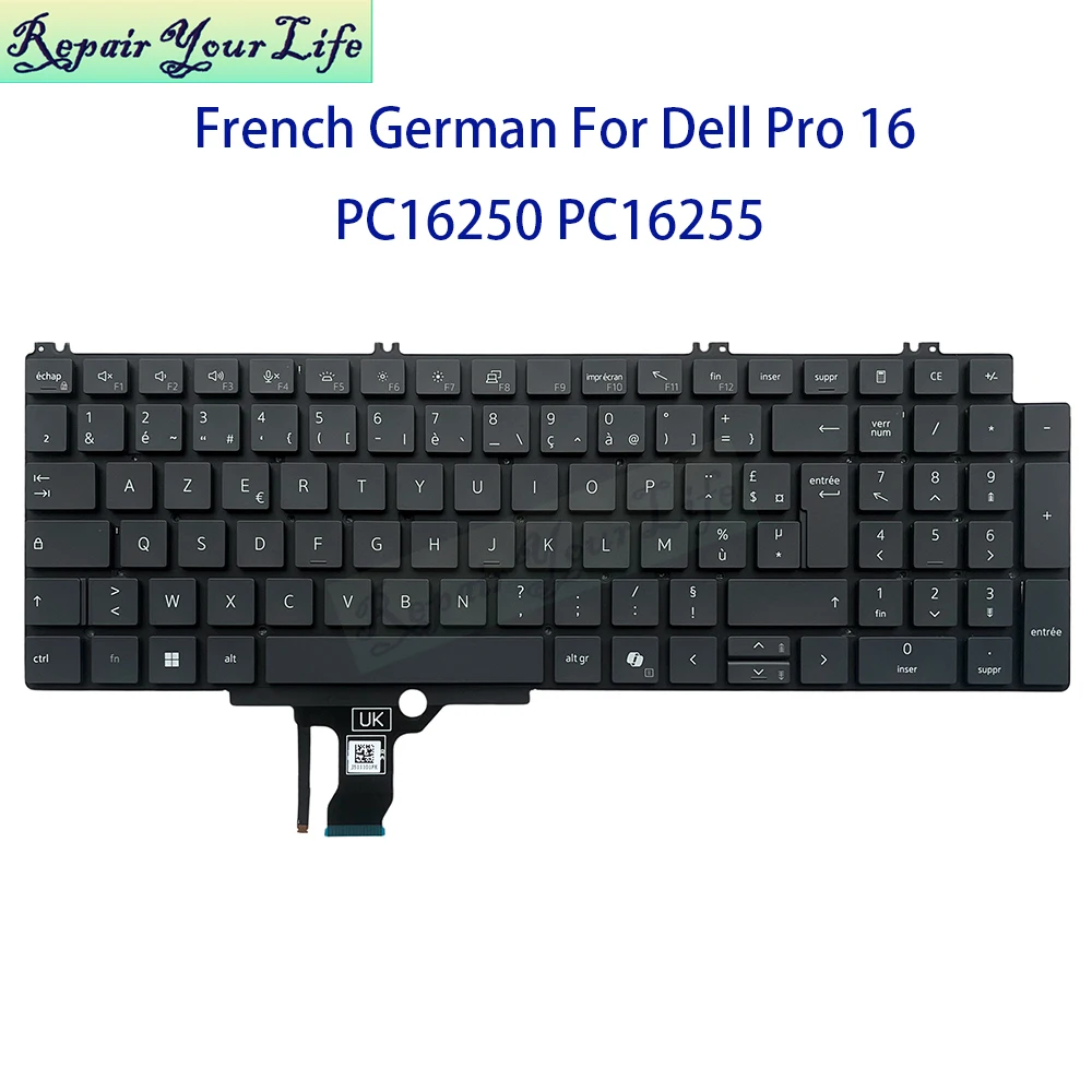 

German French Backlight Keyboard For Dell Pro 16 PC 16255 PC16250 Plus PB PB16250 France AZERTY Keyboards Backlit 0Y41W2 0C98PJ