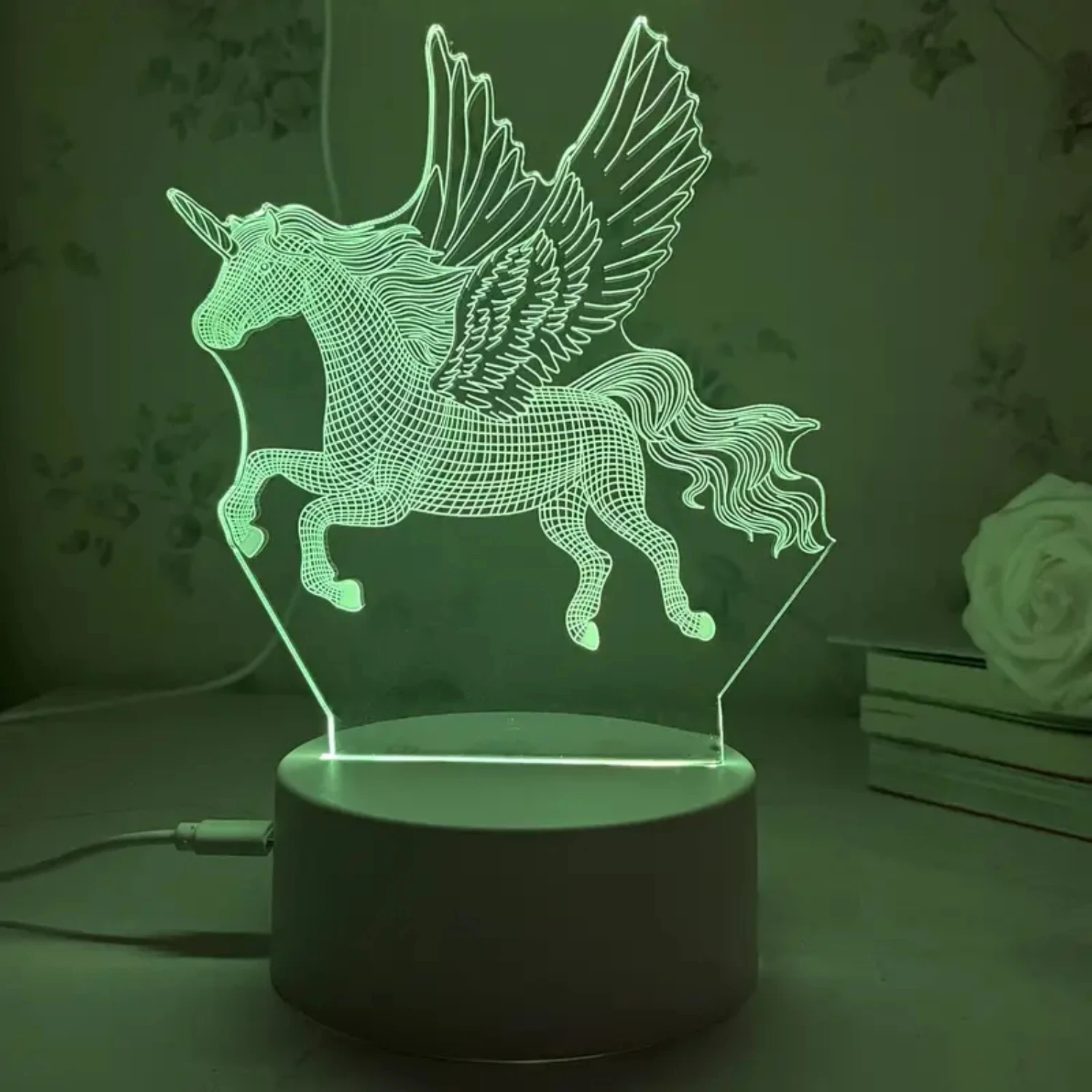 Perfect for Nursery, this Vibrant and Colorful 3D Flying Horse Night Light with Easy Touch Control Switch is Ideal for 0+ Years 