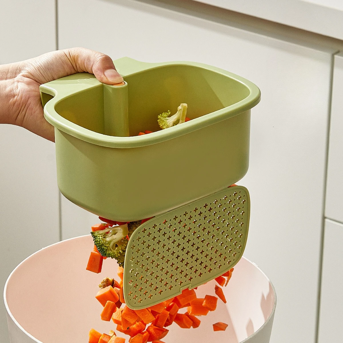 1개 식품 폐기물 싱크대 필터 - 미끄럼 방지, 주방용 걸이식 플라스틱 배수 바구니, 과일 및 야채 보관 및 수프 거름망