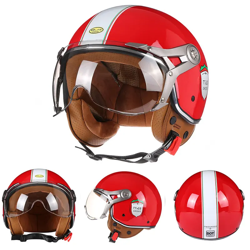 New 3/4 Open Face Motorcycle Helmet Retro Motorbike Helmets Vintage Chopper Capacete De Moto Bike Scooter With For Men Women DOT