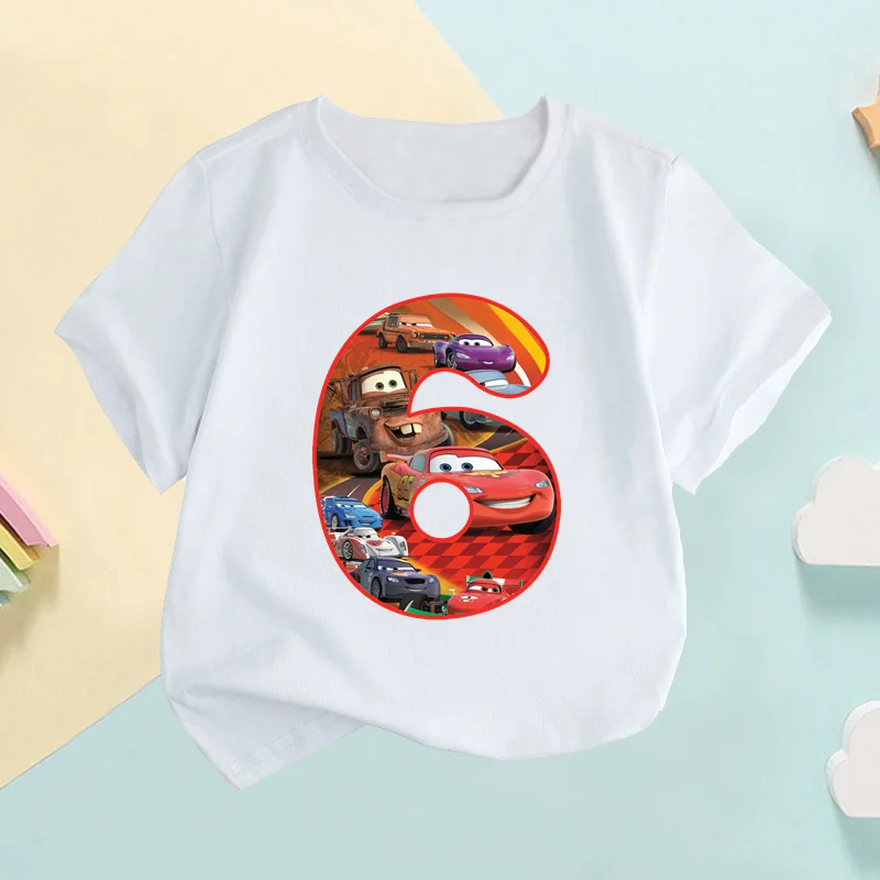 Car Pixar Lightning McQueen Number Print Kids T shirt Girls Clothes 1 2 3 4 5 6 7 8 9 Years Birthday Baby Boys T-Shirts,HKP2669