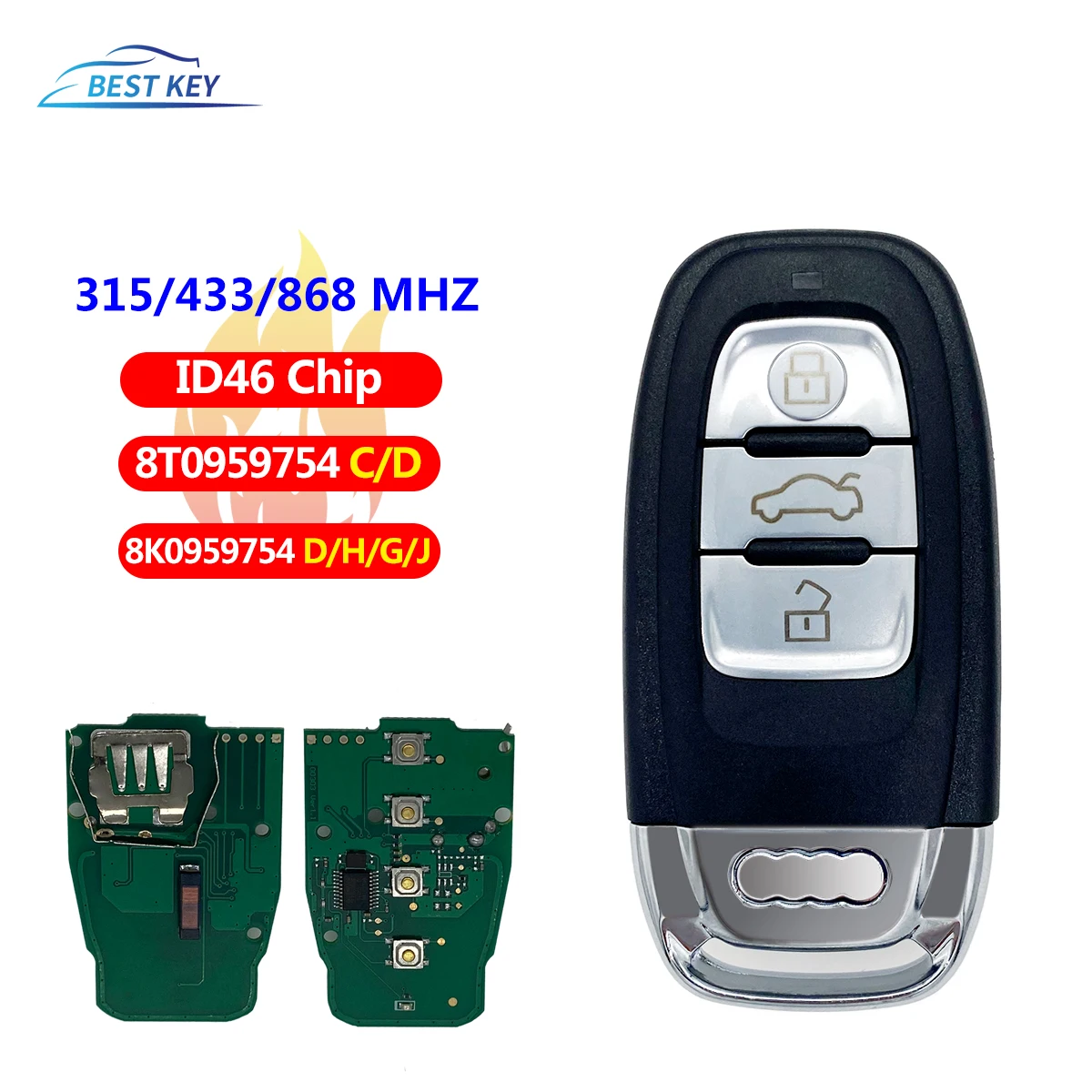 BEST KEY Smart Remote Key Semi Keyless 3BTN 315MHz/433MHZ/868MHZ 8T0 959 754C for For Audi Q5 A4L A5 A6 A7 A8 RS4 RS5 S4 S5