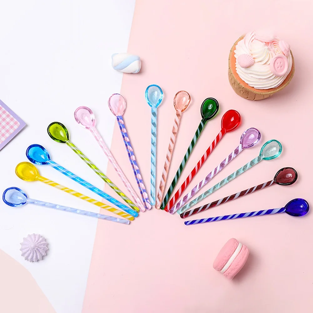 Elegant High Temperature Dessert Spoon Cute Colorful Glass Mixing Stick Household Mixing Tool Not Easy To Damage Kitchen Supplie