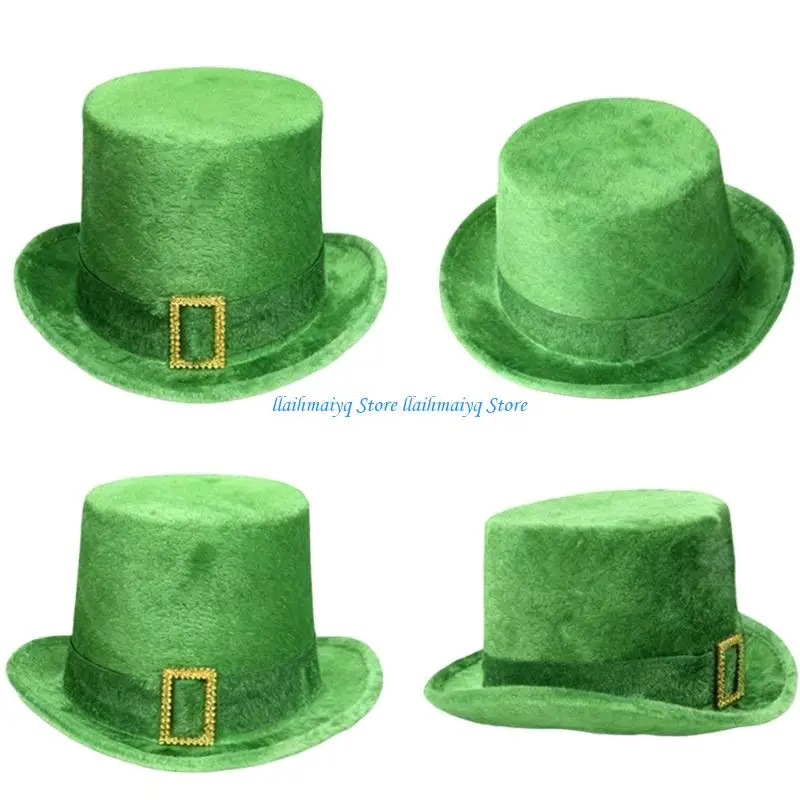 

573B Shamrock Leprechaun Homburg Vacation Top Hat Green Panama Hat Porkpie Hat Surprise Gift Holiday Costume Accessory