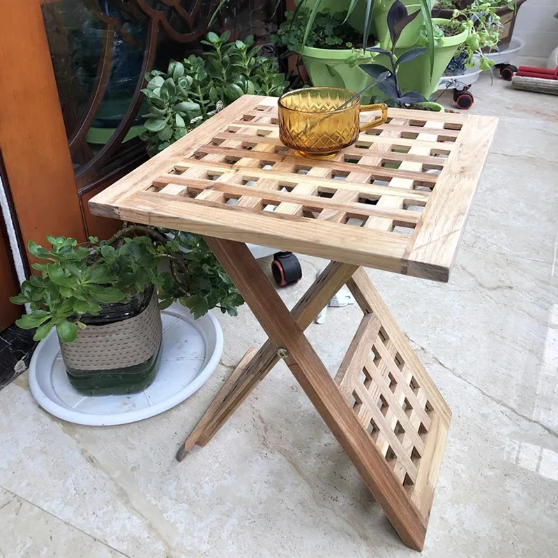 

Solid wood mesh coffee table Customized foldable small table Outdoor portable foldingGrid tea Wooden table