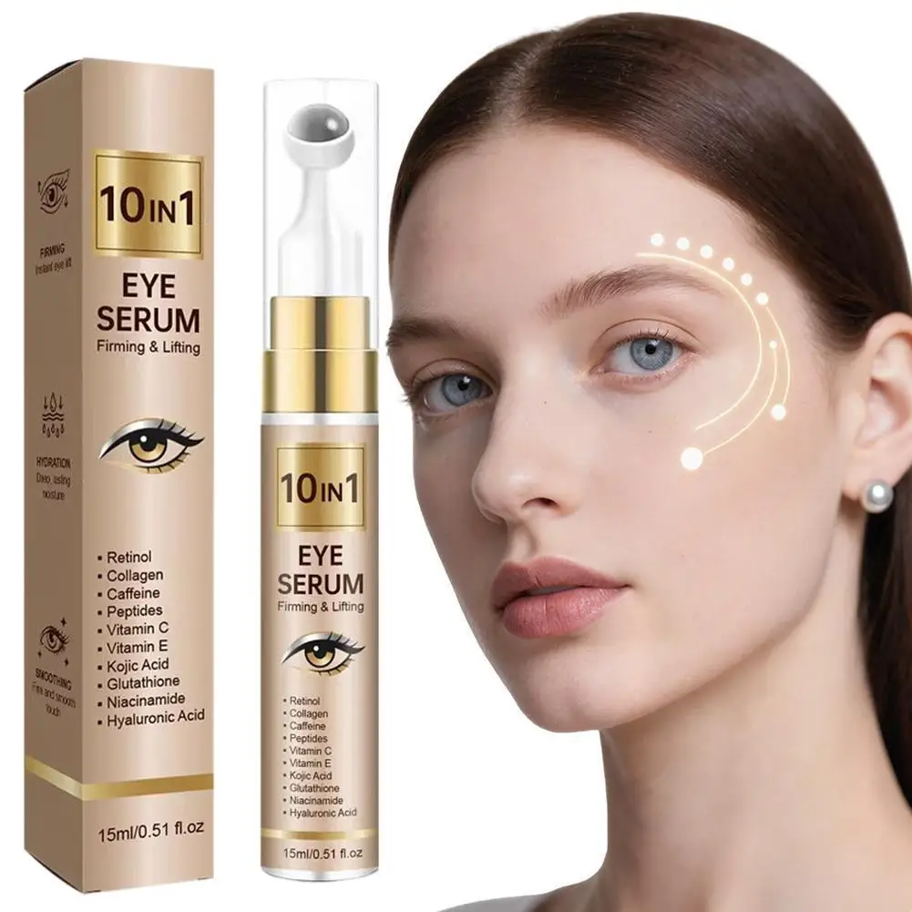 Suero para Ojos Multiacción en Roll-on de 15 ml, 10 en 1, Suero Reafirmante para Ojos Antienvejecimiento con Colágeno, Vitamina C y Niacinamida