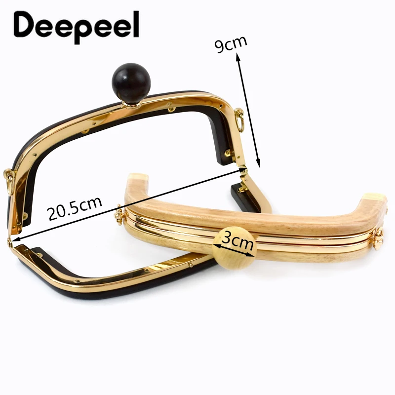 1Pc Deepeel 20.5cm Wooden Bag Closure Handles Solid Wood and Metal Screws DIY Kiss Clasp Purse Frames Handmade Bags Accessories