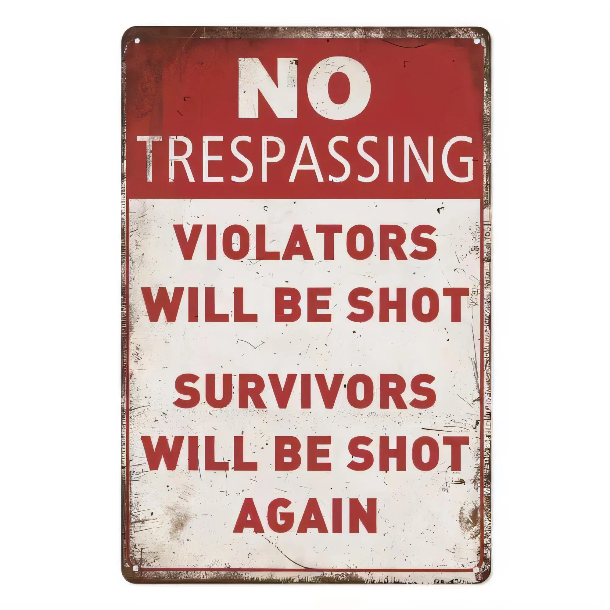Tin Sign No Trespassing Violators Will Be Shot Vintage Metal Wall Decor Warning Farmhouse Style Rustic Cottage Poster for Bar Ga