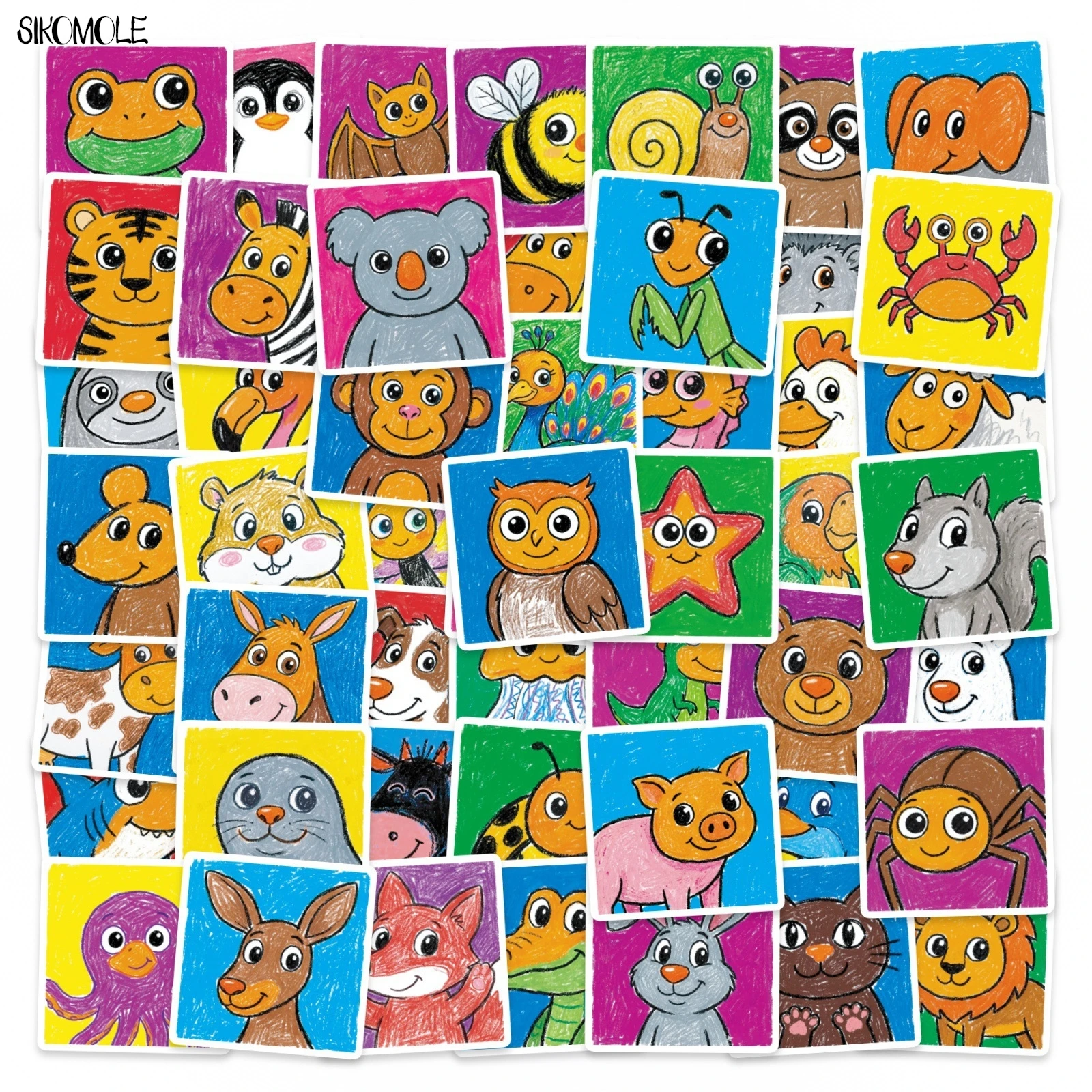 10/30/50PCS Cartoon Animals Crayon Drawing Stickers Aesthetic DIY Kids Toys Car Guitar Luggage Suitcase Decals Graffiti Sticker