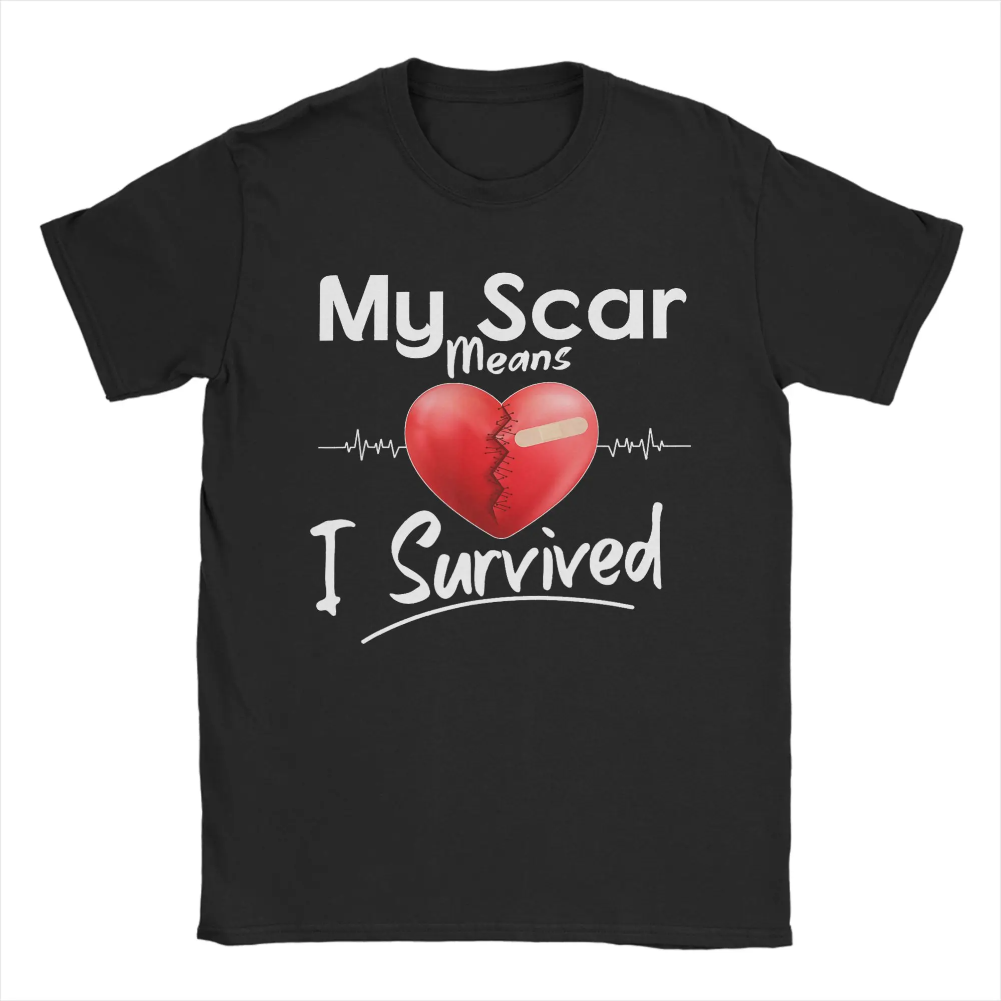 My Scar Means I Survived Heart  T Shirts Men's  Pure Cotton Leisure T-Shirt Round Collar  Tee Shirt Short Sleeve Birthday Gift
