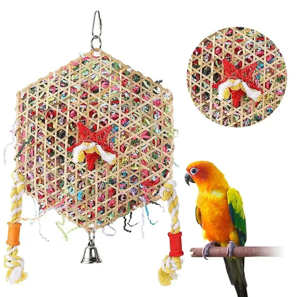 Hexagonal Bird Foraging Shredding Toy Bird Toys for Parrot Conure Accessories Perch and Budgie Parakeet Toy Paper Tube Toy