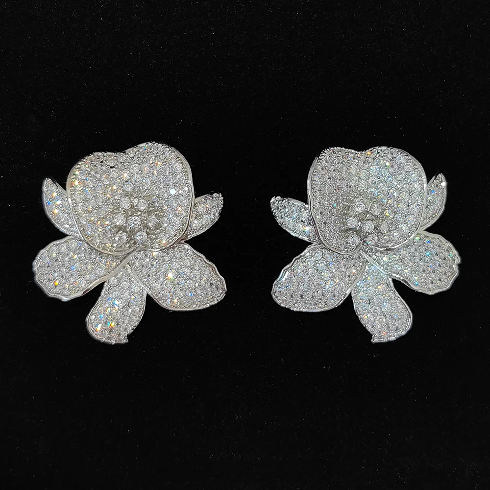 

fashion cubic zirconia earrings for women shiny silver color flower petals stud earrings gala event dinner party elegant jewelry