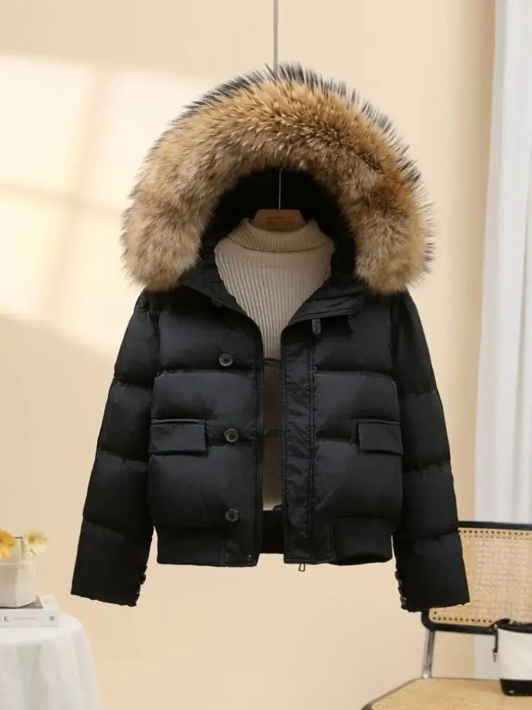 6 8 10 12 15Y New Girls Down Jacket With Fur Collar Winter Youth Jacket Big Children's Casual Cotton Jacket