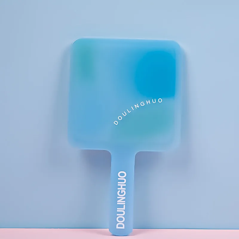 Specchio portatile quadrato traslucido Specchio per trucco portatile con cornice in plastica per borsa da tavolo, regalo da viaggio con stampa del logo