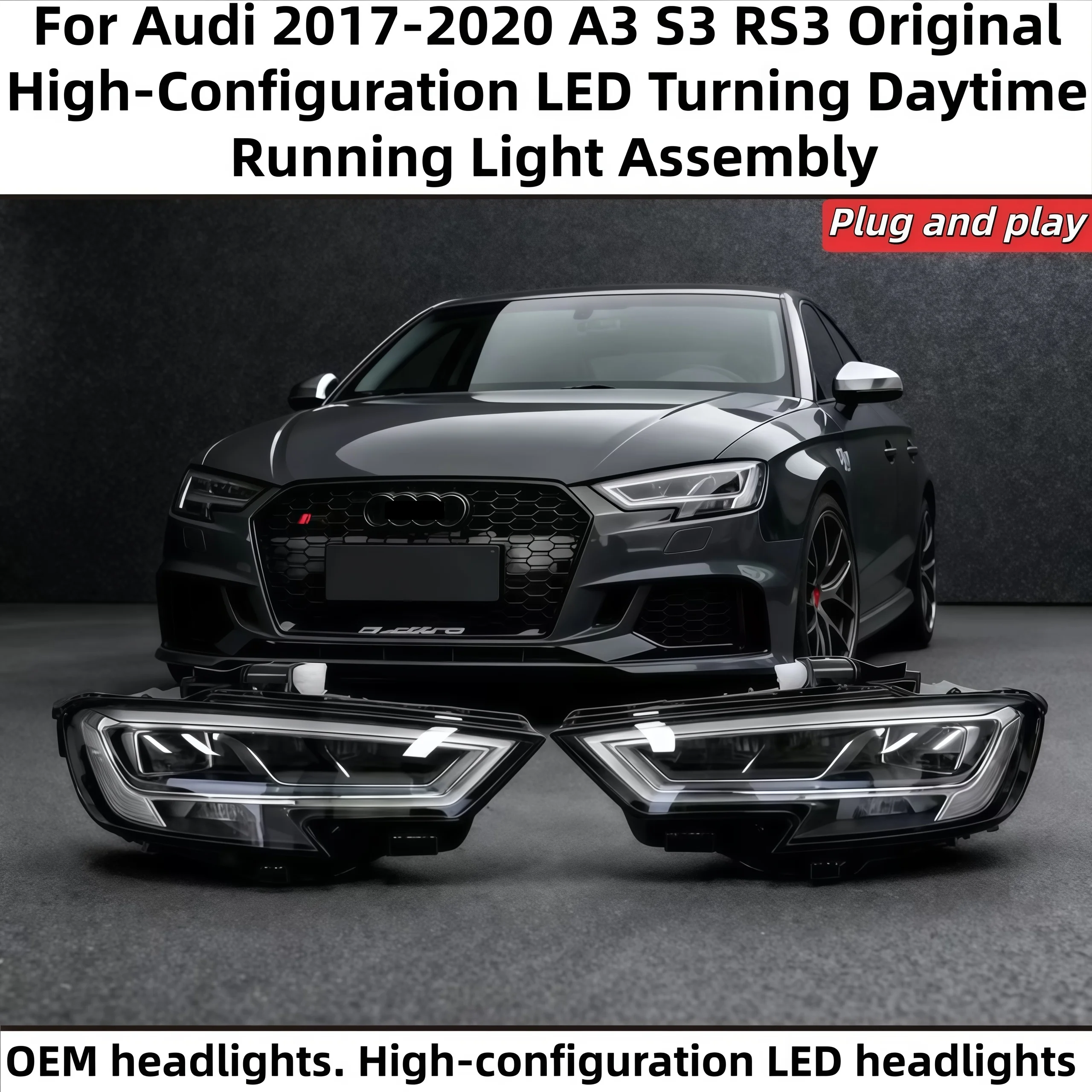 For Audi 2017-2020 A3 S3 RS3 Original Car Accessories High-Spec LED Turning Daytime Running Light Assembly - Plug and Play