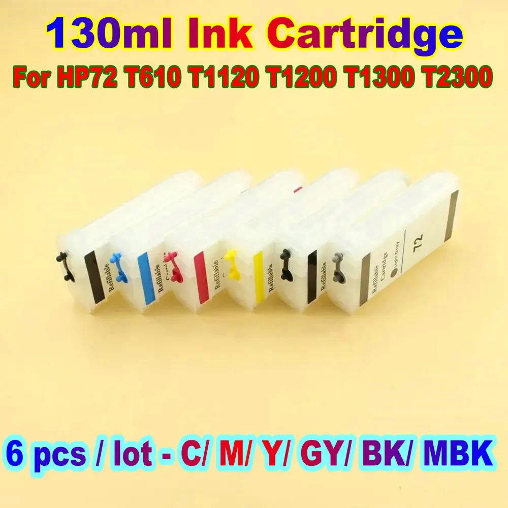 

T1100 T1300 T2300 T1120 HP72 Printhead Refillable Ink Cartridge With Auto Reset Permanen Chip for HP HP72 Ink Cartridges 130ML