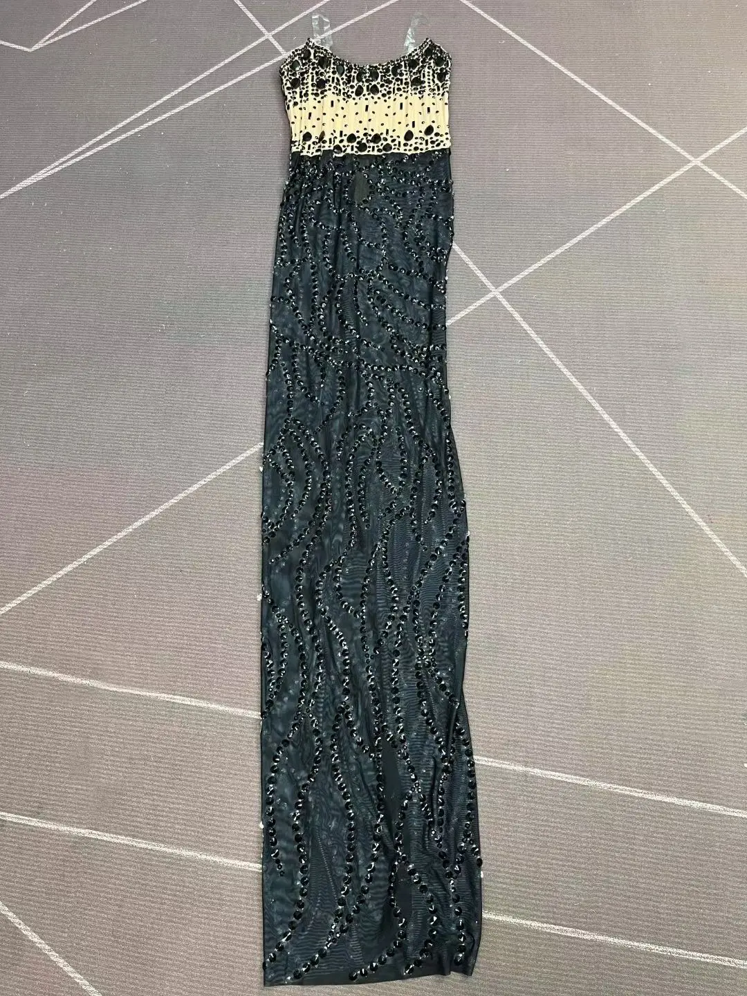 Women Luxury Prom Gowns Black Rhinestones Patchwork High Stretchable Maxi Long One Piece Celebrity Evening Party Gala Gowns