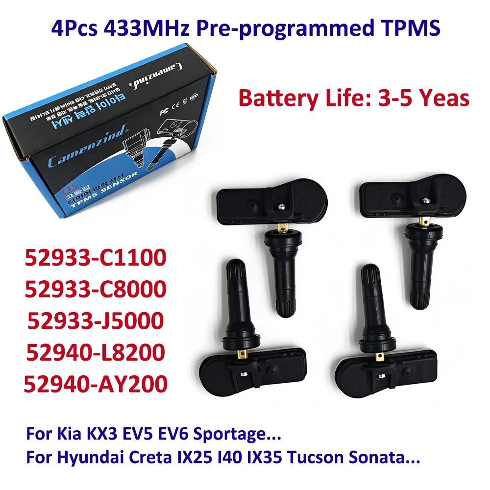 4Pcs TPMS Tire Pressure Monitor Sensor 52933-C1100 52933C1100 For Hyundai Creta IX25 I40 IX35 Tucson Sonata 2014-2020 for Kia