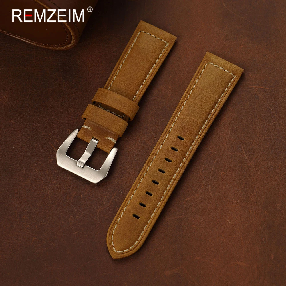 Langlebiges Herren-Uhrenarmband aus Crazy Horse-Leder, 20 mm, 22 mm, 24 mm, 26 mm, bequemer Ersatzriemen aus Rindsleder für Armbanduhren