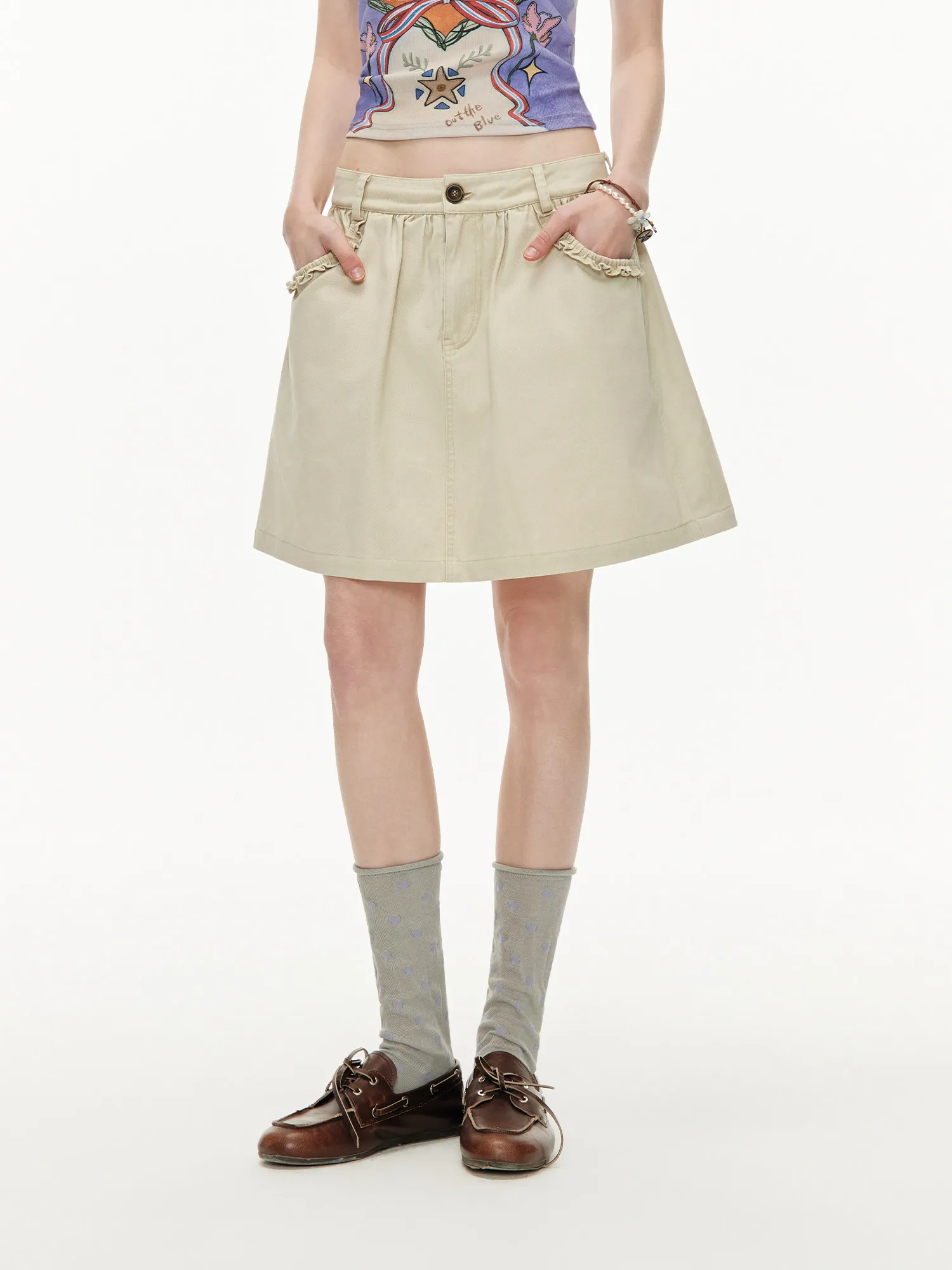 

Новая летняя юбка-шорты Outthe Blue с кружевным подолом, простым дизайном и универсальным коротким фасоном