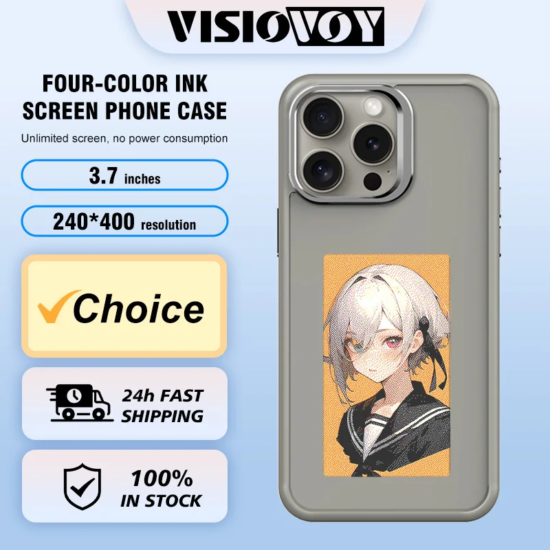 E ink Screen Phone Cover Smart NFC Modle Function Phone Case For 13 14 15 16 Pro Max Back Case Anime Cartoon Fundas Battery Free