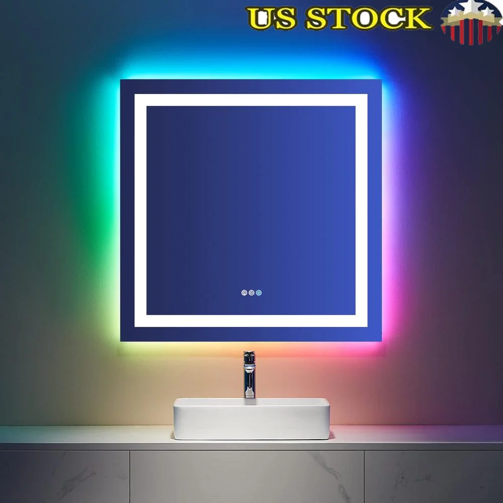 DefAustin-Miroir HOMirror à intensité variable avec fonction mémoire, verre du Guatemala incassable, facile à installer et à nettoyer, 4.2 par LED, 36 po x 36 po