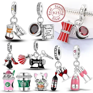 Fit Original 925 Sterling Silver Charms Beads de vaso de vino Café Copa Charms Colgante para Women Bracelet Charms Diy Jewellry Gift 8 mejores encantos de bebidas de ventas - №6