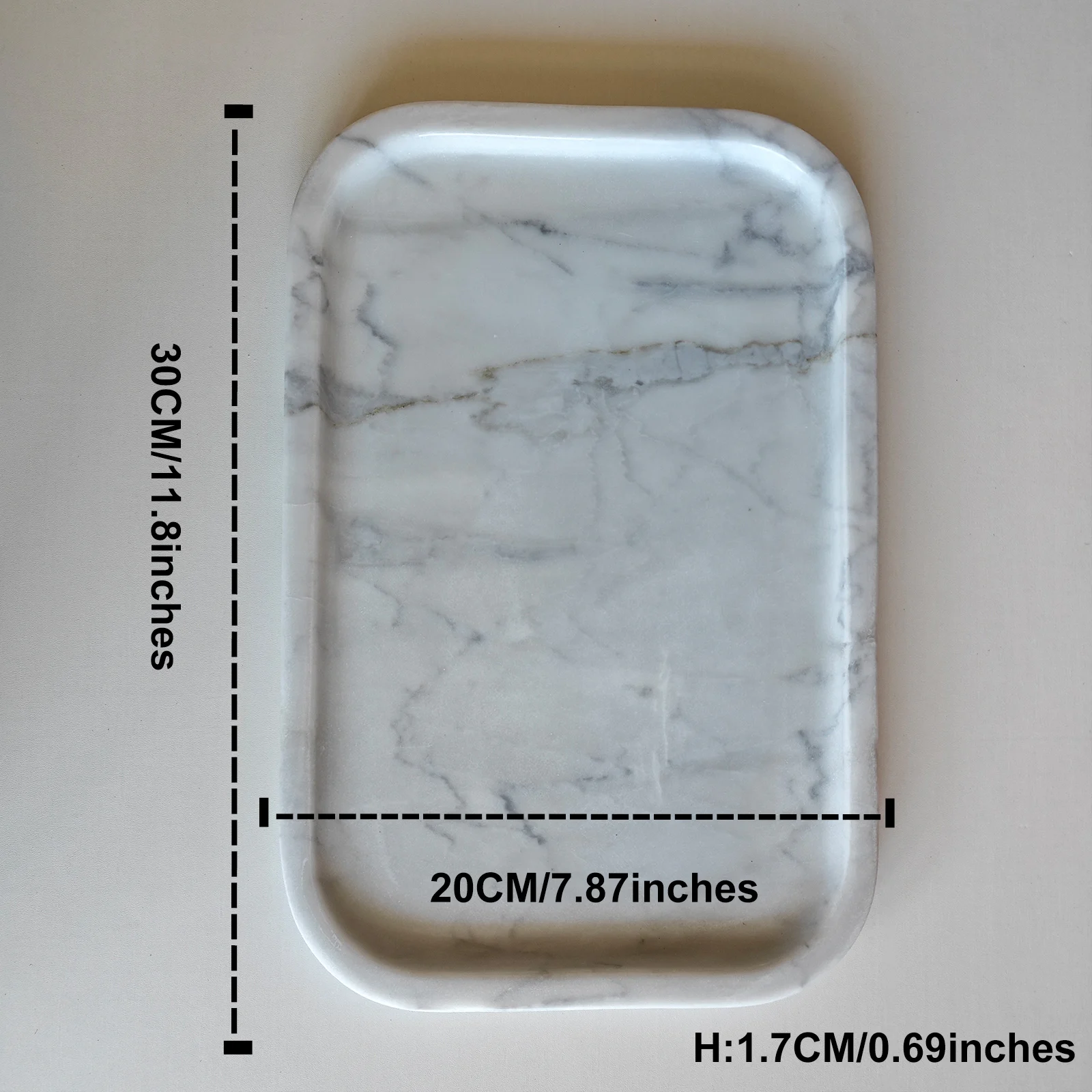 صينية رخامية، صواني من الحجر الطبيعي 100% للزينة، تخزين للحمام والمطبخ والعطور ومستحضرات التجميل والقهوة والمجوهرات طبق مستطيل