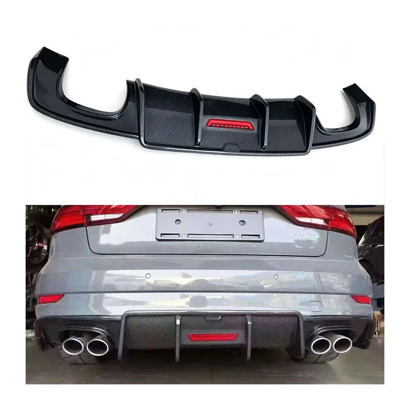New 17-20 For Audi A3 S3 Three Box Carbon Fiber Body Kit with Rear Diffuser and Diode Light 1 Year Warranty